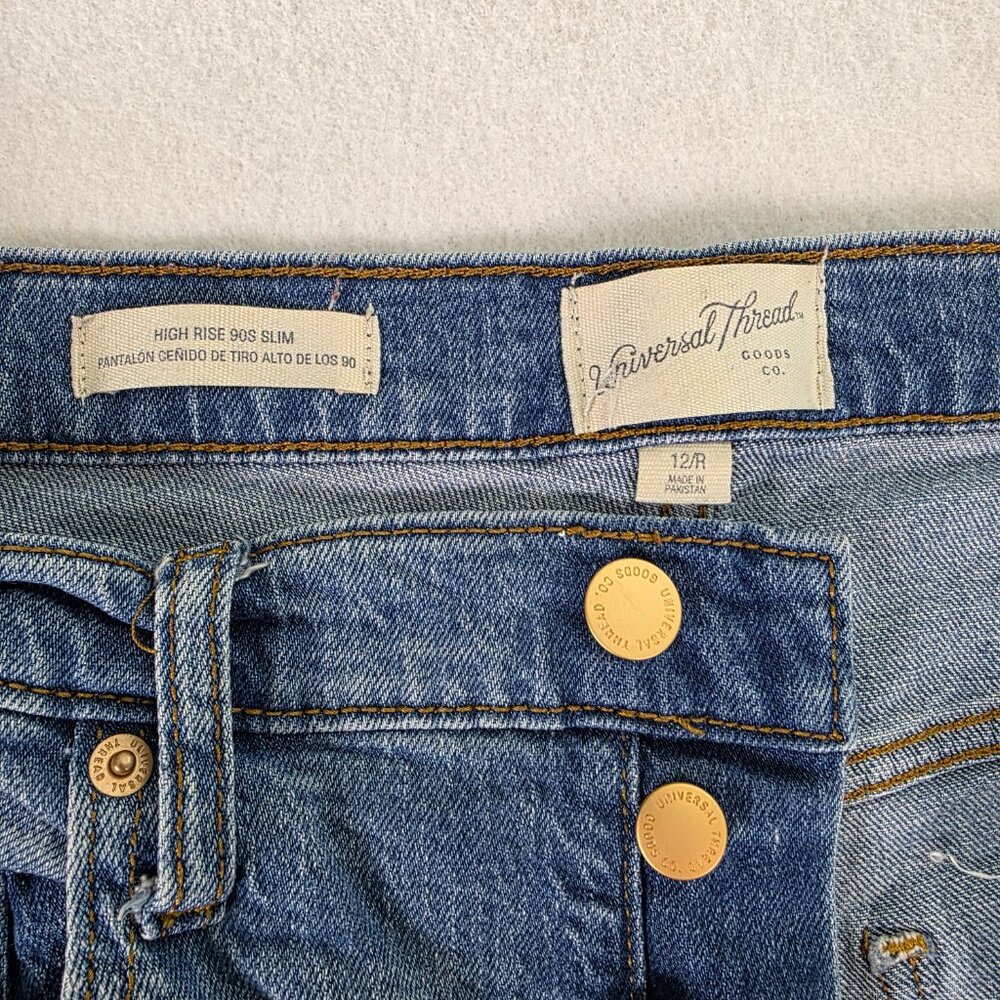 Universal‎ Thread High Rise Slim Straight Jeans Size 12R Blue Stretch Button Fly - Picture 3 of 9